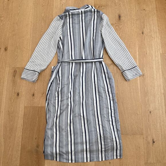 Jonathan Simkhai Duster Robe 100% Silk Stripes Size L Cream Blue - Picture 5 of 7